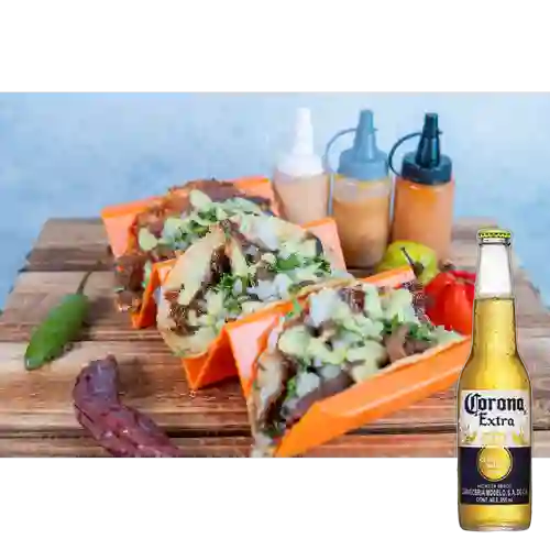 Combo Taco Bistec con Queso + Corona Extra 355 ml