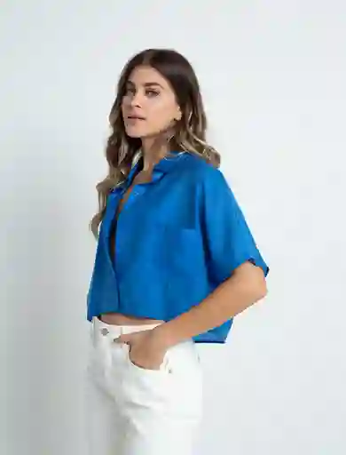 Camisa Moma Mujer Azul Chauen Oscuro Talla L 412F369 Naf Naf