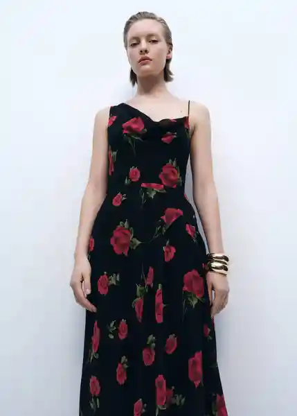 Vestido Rosa Negro Talla S Mujer Mango