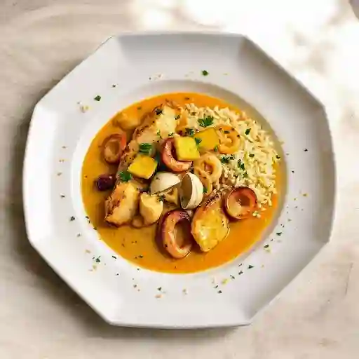 Pesca con bisque y mariscos