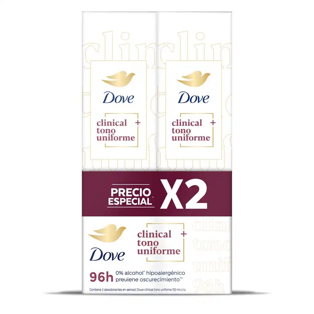 Desodorante Dove Aerosol Tono Clinical 150ml x2