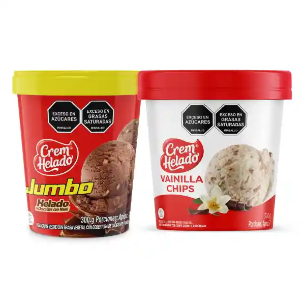 Cream Helado Pack Helado Jumbo + Vainilla Chips 300 g x 2 Und