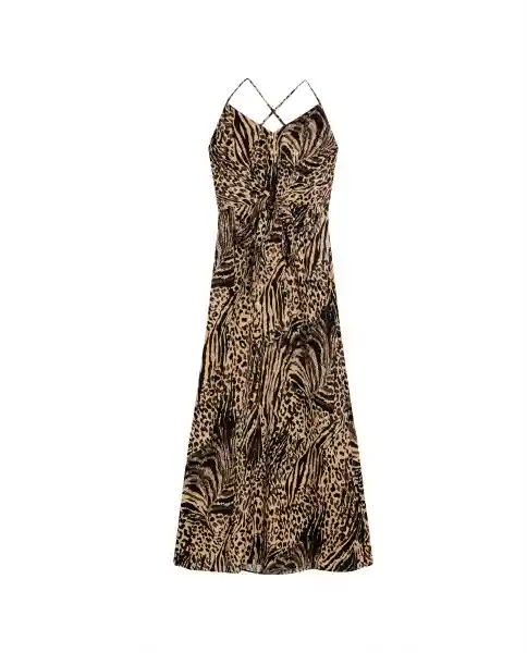 Vestido Animal Print Dress Beige Caqui Medio Talla M Chevignon