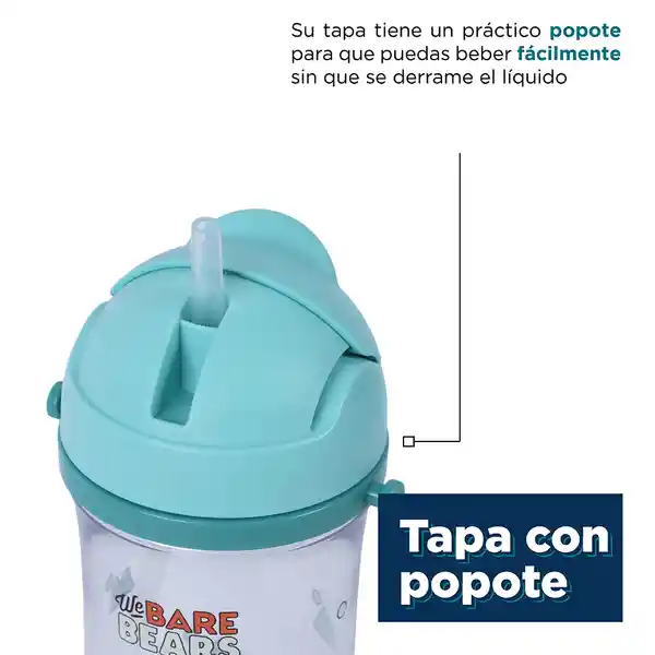 Vaso Plástico Con Pitillo y Correa Panda Azul 400 mL Miniso