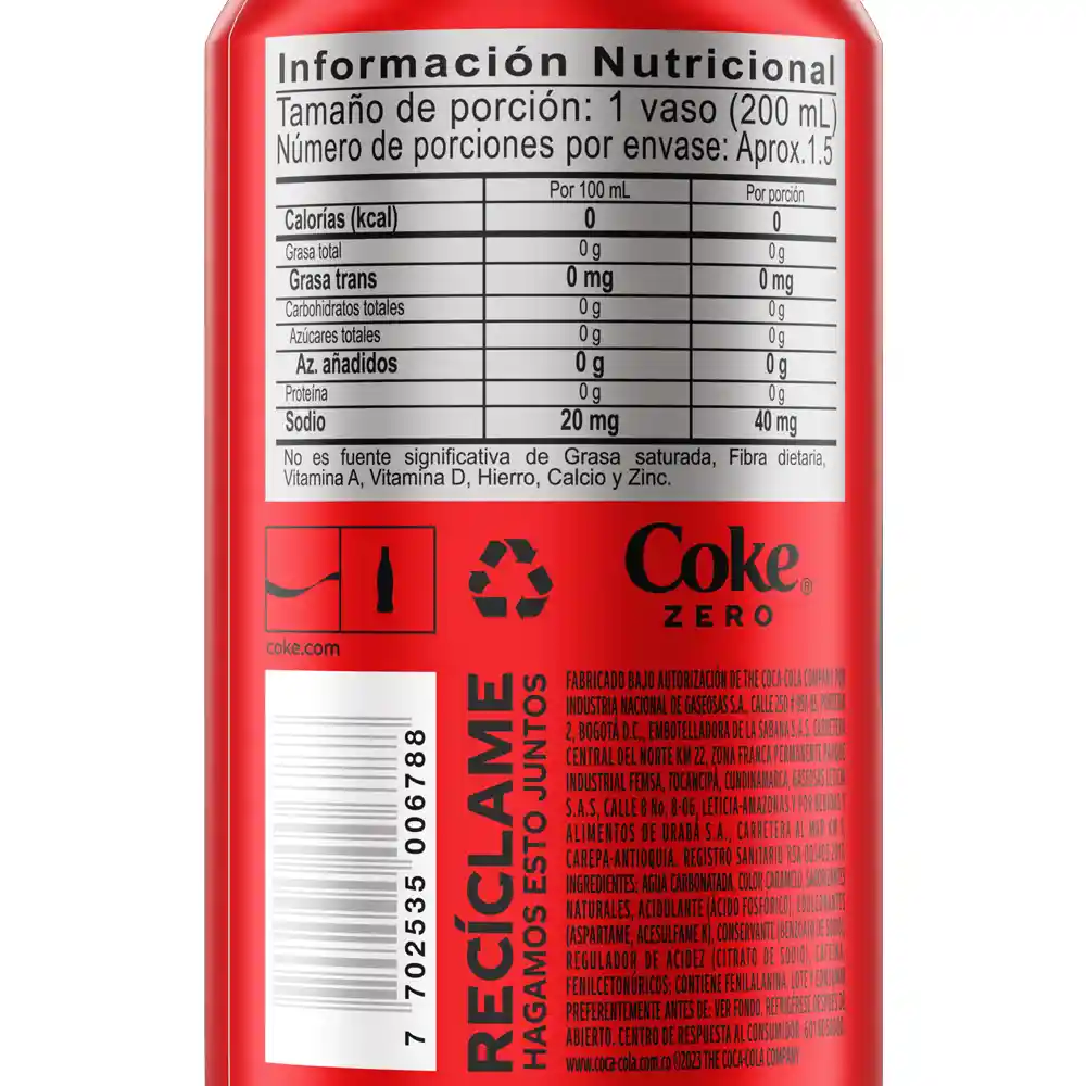 Gaseosa Coca-Cola ZERO 330 ml 