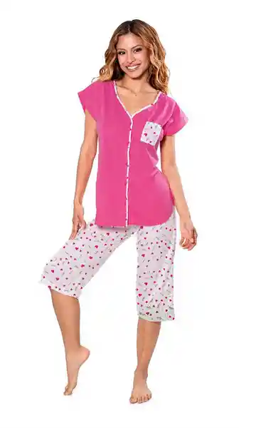 Romanella Conjunto Pijama Capri Mujer Rosado Talla L