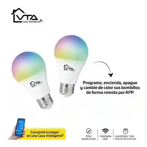 Vta Kit Bombillo Led Wifi Casa Inteligente A19