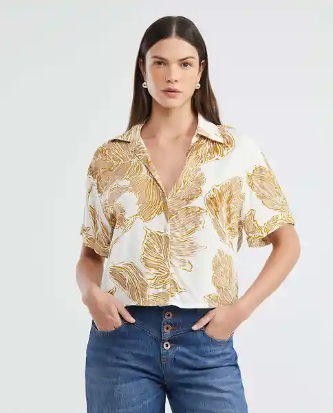 Camisa Mc Printed Resort Crudo Marfil Claro Talla S Mujer Chevignon