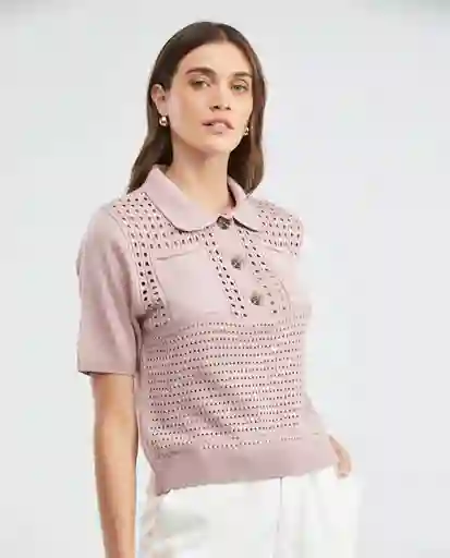 Polo Open Work Rosa Malva Medio Talla M Mujer Chevignon