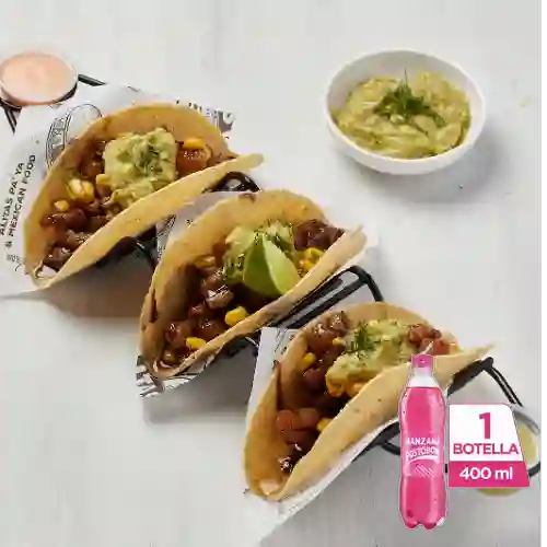 Tacos Chicharrón Caramelizado +Postobón Manzana 400ml