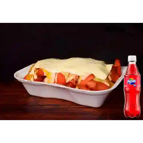 Combo Salchipapa Gratinada + Premio 400 ml