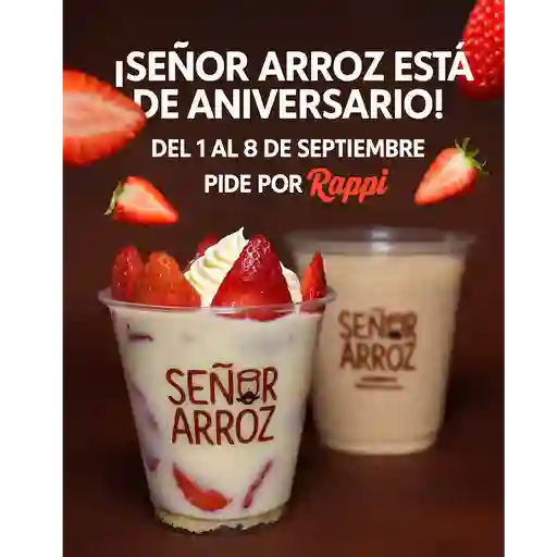 Fresas medianas y arroz con leche grande