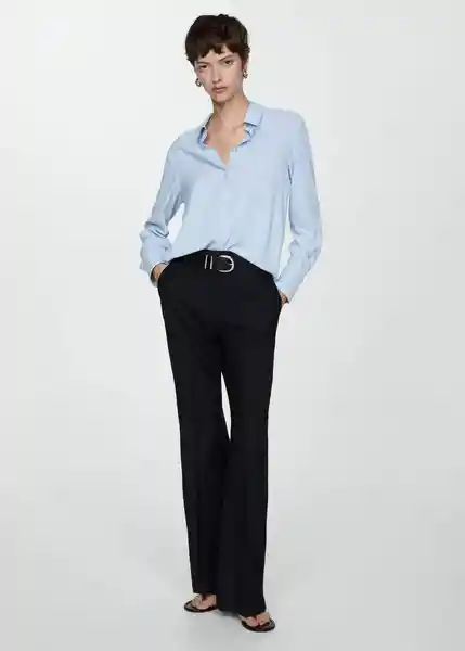 Camisa Basic Celeste Talla M Mujer Mango