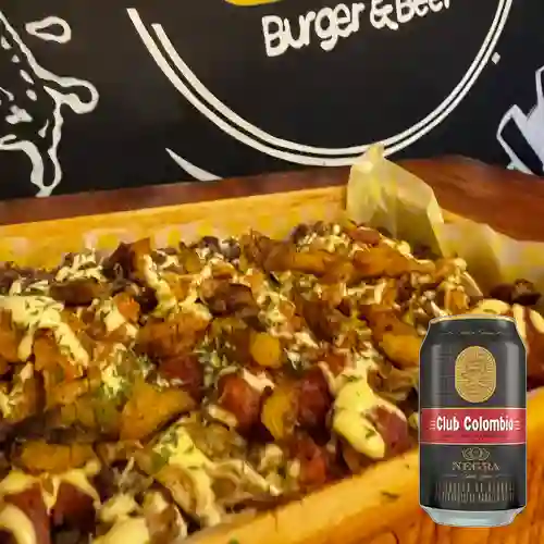 Combo Salchipapa "Trinidad" Festival + Club Cola Negra Lata 330ml