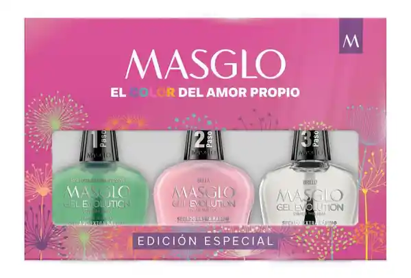 Masglo Kit Esmalte Color Bella + Base + Brillo
