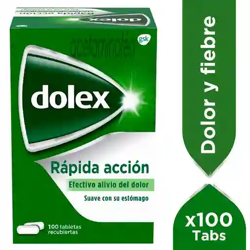 Dolex Acetaminofen Analgesico Alivio del Dolor y la Fiebre Rapida Accion x 100 Tabs