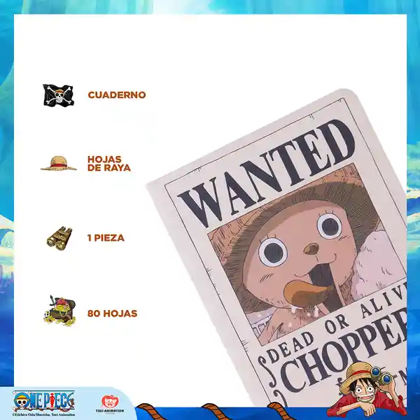 Libreta Tapa Dura Chopper 80 Hojas Serie One Piece Miniso