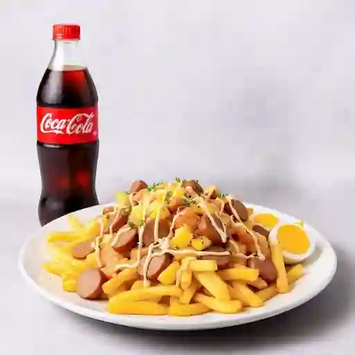 Ke salchipapa + coca cola 500 ml