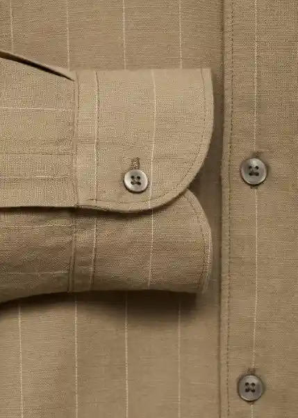 Camisa Rug Khaki Talla L Hombre Mango