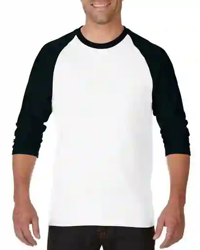 Gildan Camiseta Raglan 3/4 Blanco Manga Negra Talla XL