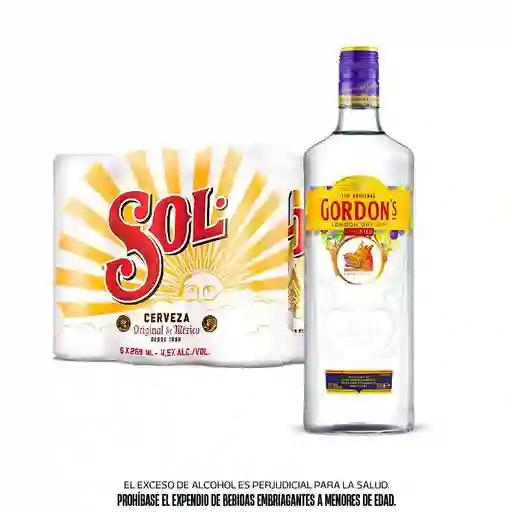 Six Pack Cerveza Sol Botella 330 Ml + Gordon´S London Dry Gin 700 Ml