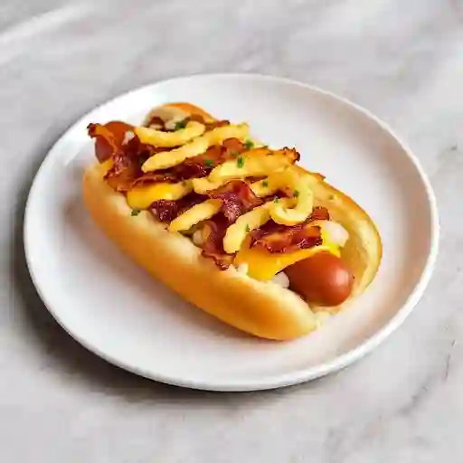 PERRO CON TOCINETA Y QUESO