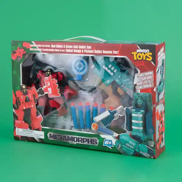 Robot Transformable y Pistola Rojo y Verde Serie Miniso