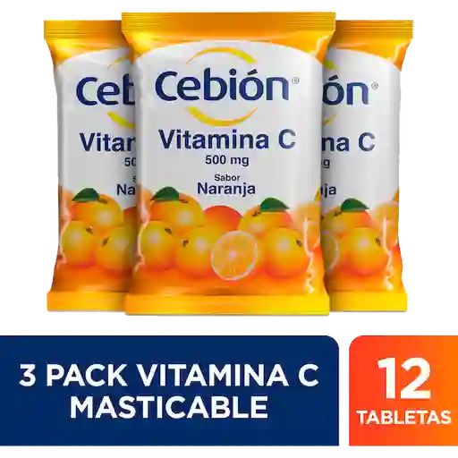 Cebión Tableta Masticable de Vitamina C Sabor Naranja