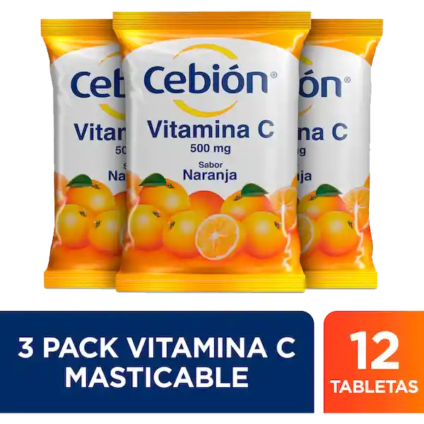 Cebión Tableta Masticable de Vitamina C Sabor Naranja
