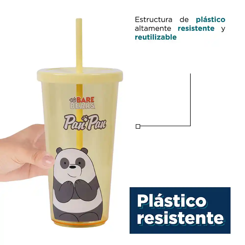 Vaso de Plástico we Bare Bears Con Pitillo Panda Amarillo Miniso