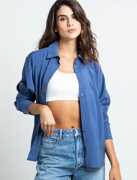 Camisa Mujer Azul Marruecos Oscuro Anine Talla L 411F324 Naf Naf