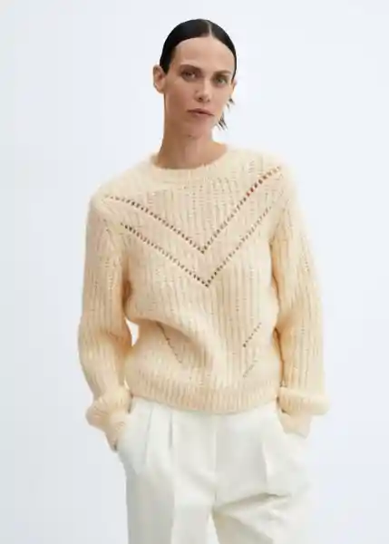 Jersey Gatito Beige Talla M Mujer Mango