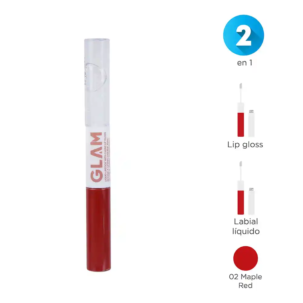 Labial Líquido de Doble Punta Brillo Glam Maple Red 02 Miniso