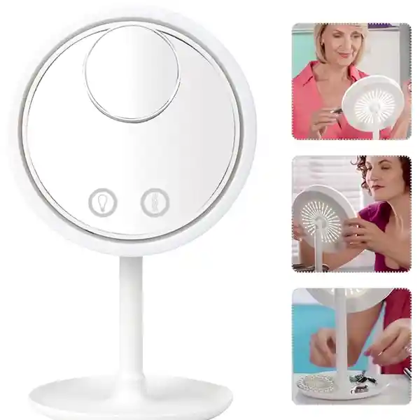 Cool Breeze Espejo Maquillaje Ventilador Iluminación Led