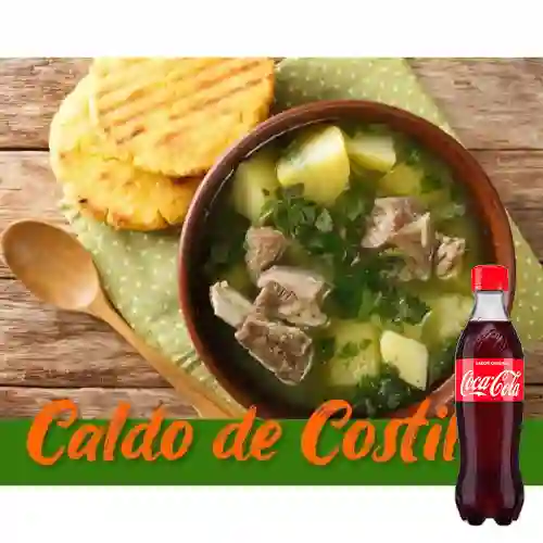 Caldo de Costilla C/ Arepa Pequeña +CocaCola Org 400ml