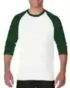 Gildan Camiseta Raglan 3/4 Blanco Manga Verde Talla S