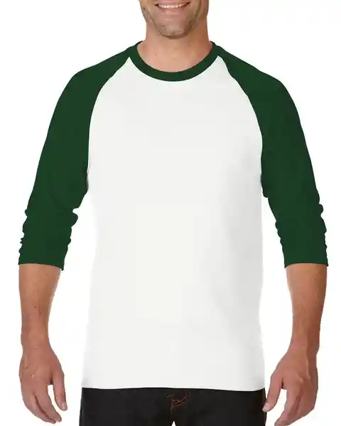 Gildan Camiseta Raglan 3/4 Blanco Manga Verde Talla S