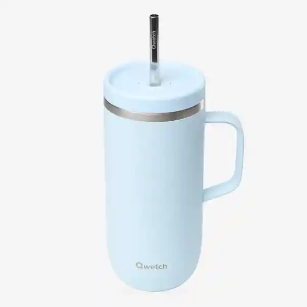 Qwetch Vaso Cold Cup Con Asa Isotérmico Azul Pastel 600 mL