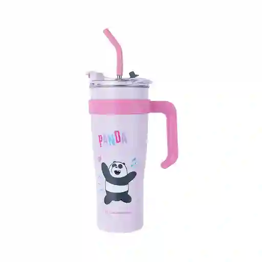 Vaso de Acero Pared Simple Con Asa Panda Wbb Rosa 1.6 L Miniso