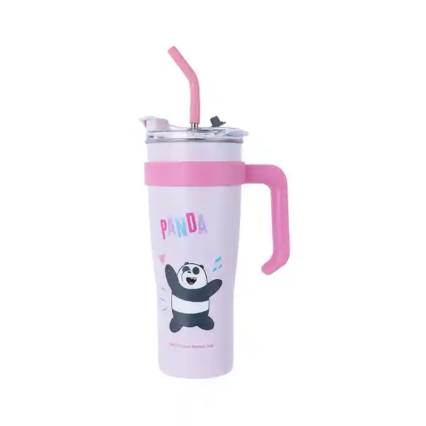 Vaso de Acero Pared Simple Con Asa Panda Wbb Rosa 1.6 L Miniso