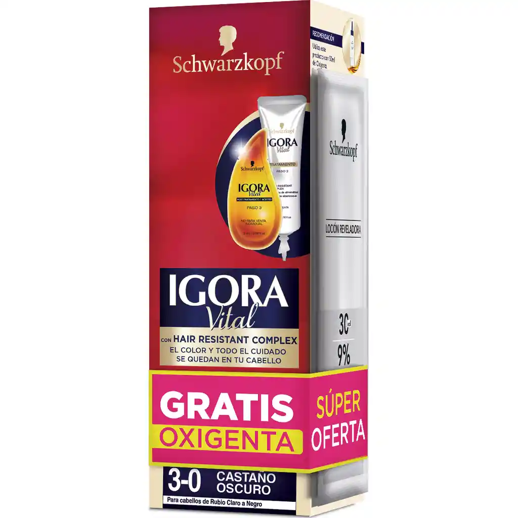 Tinte Igora Vital Tubo 3-0 Castano Oscuro Gratis Oxigenta-