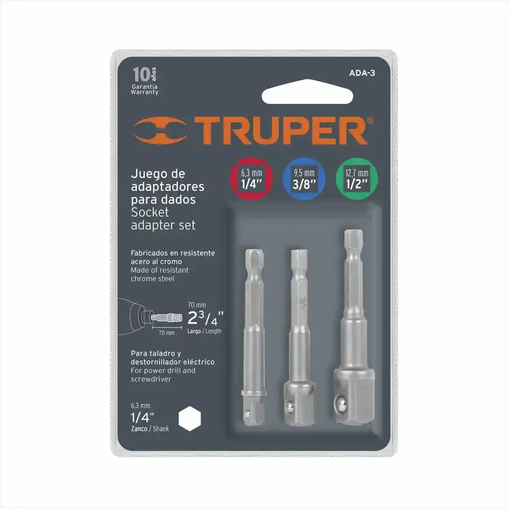 Truper Set Adaptadores Para Dados 1/4 3/8 1/2 10752