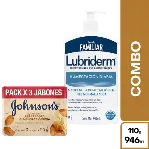 Combo Johnsons Jabon Avena 3 Und + Lubriderm Humectación Diaria