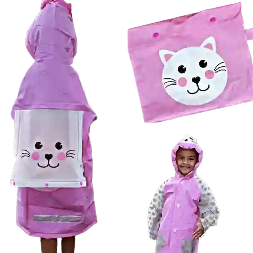 Impermeable Capa Lluvia Carpa Niña Pink Cat - Infantil - Regalo