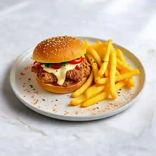 Hamburguesa De Pollo + Papas