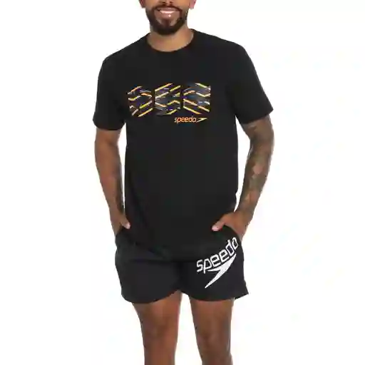 Camiseta Manga Corta Madarin Splice Hombre Negro-s