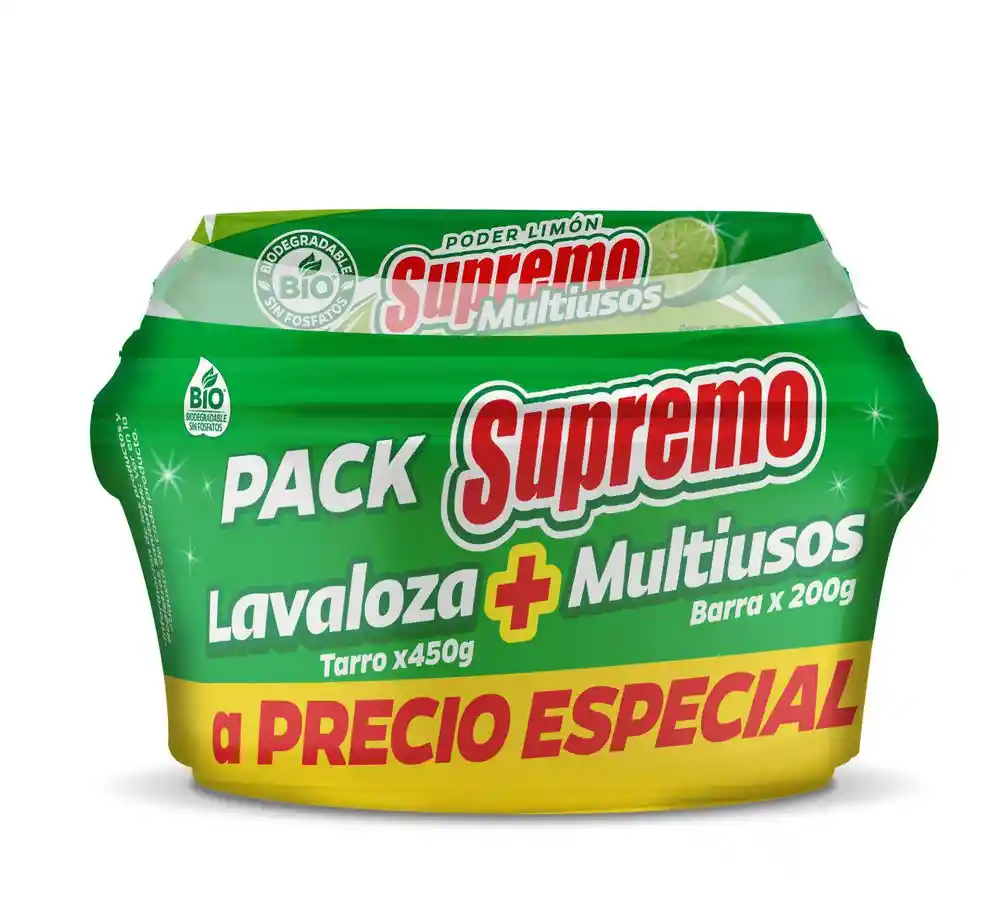 Precio Especial Crema Supremo Lavaloza Limon + Barra Multiusos (650 Gr)