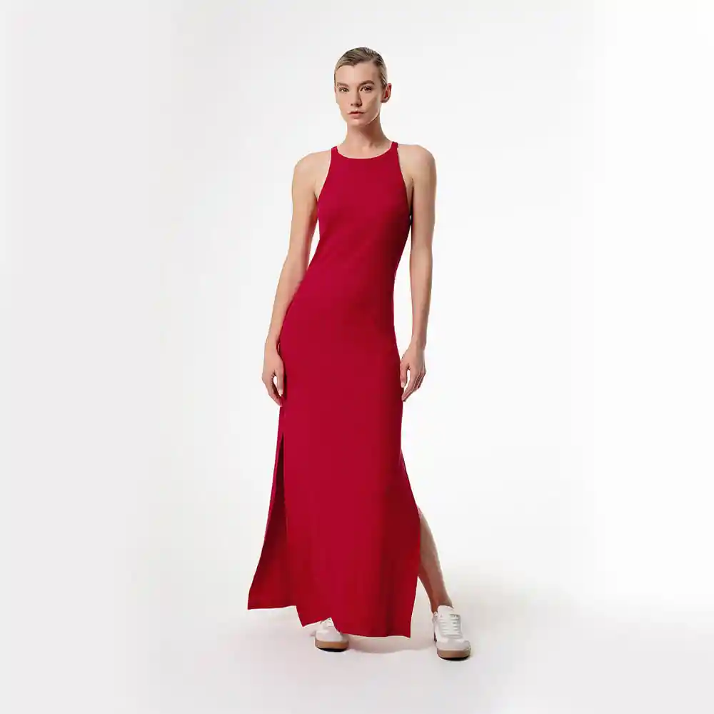 Vestido Largo Manga Sisa en Algodón Femenino Leqo Gef Talla S