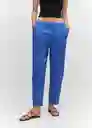 Pantalón Linen Azul Talla XL Mujer Mango