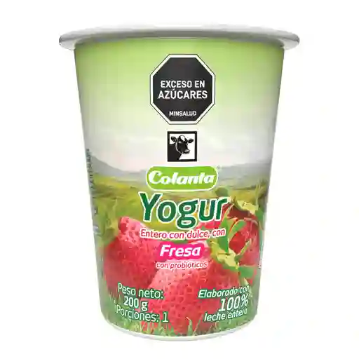 Colanta Yogur Entero Fresa Vaso